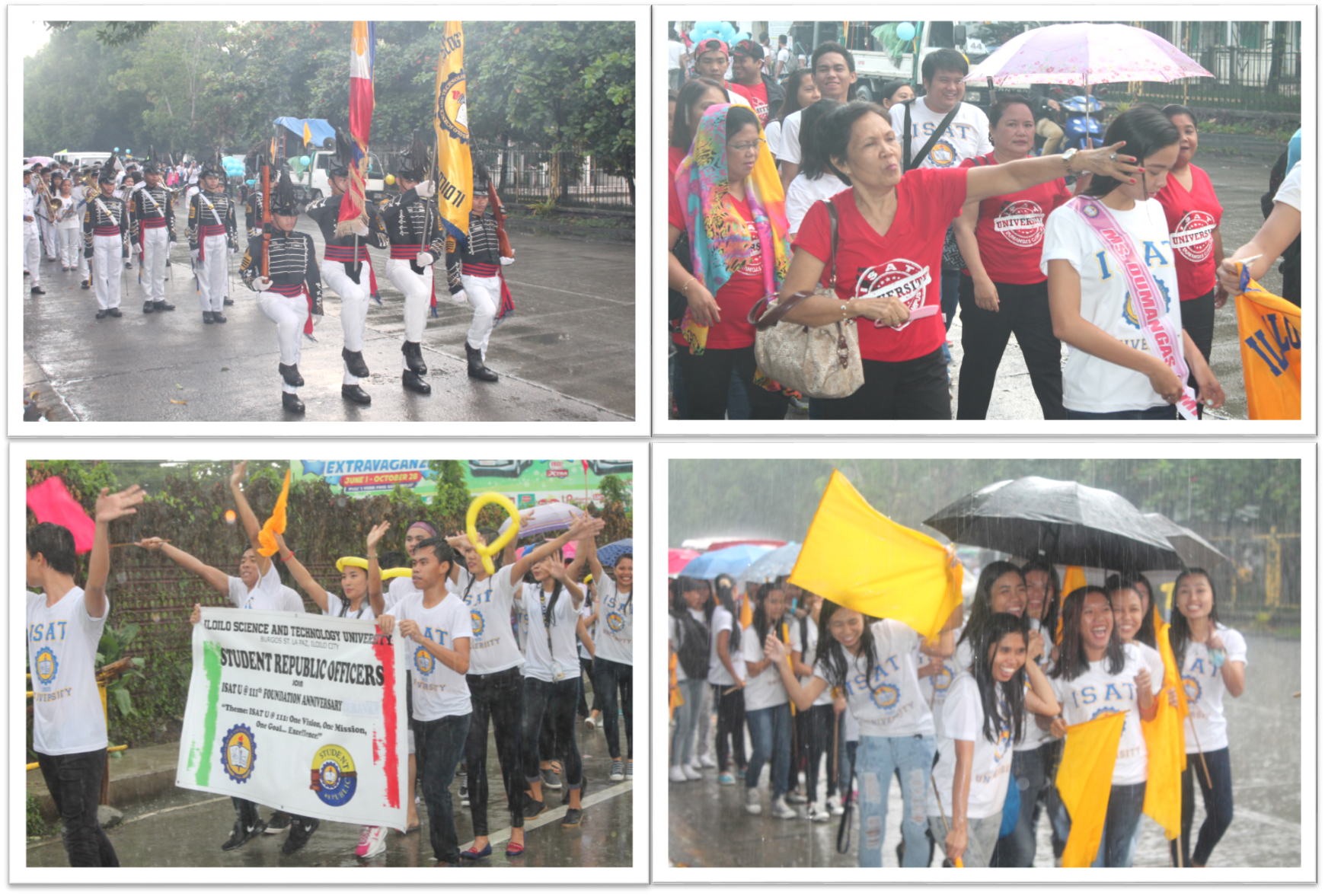 Dripping wet, the students, faculty and staff continue with the parade from La Paz to the University grounds. 