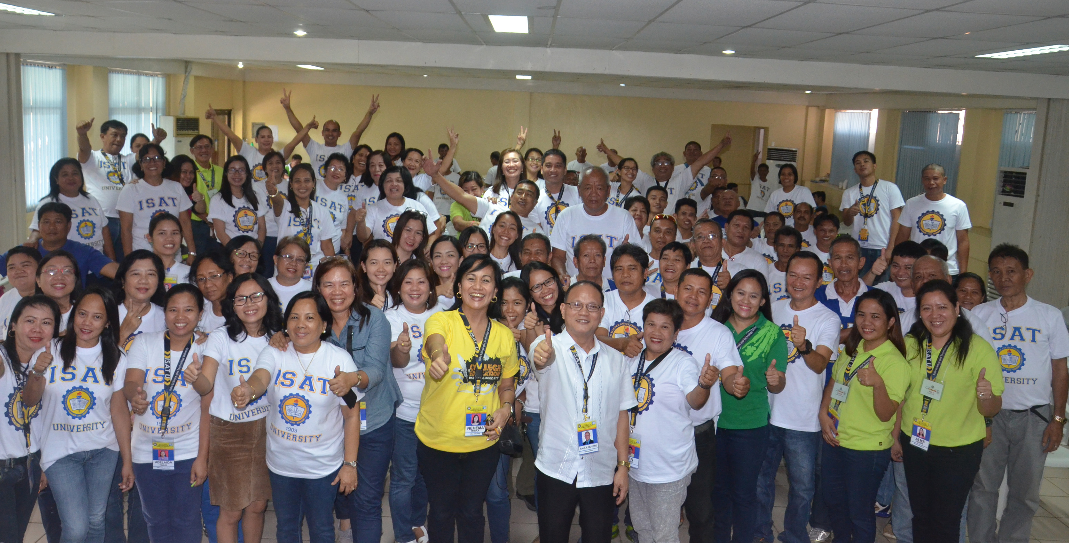 A thumbs up shows the renewed commitment of ISAT U employees to excellent public service. I-TEACH participants with Dr. Raul F. Muyong, Dr. Neheka K. Misola, Mrs. Enieda G. Corona and mr Bonnie Arenal of HRMO. 