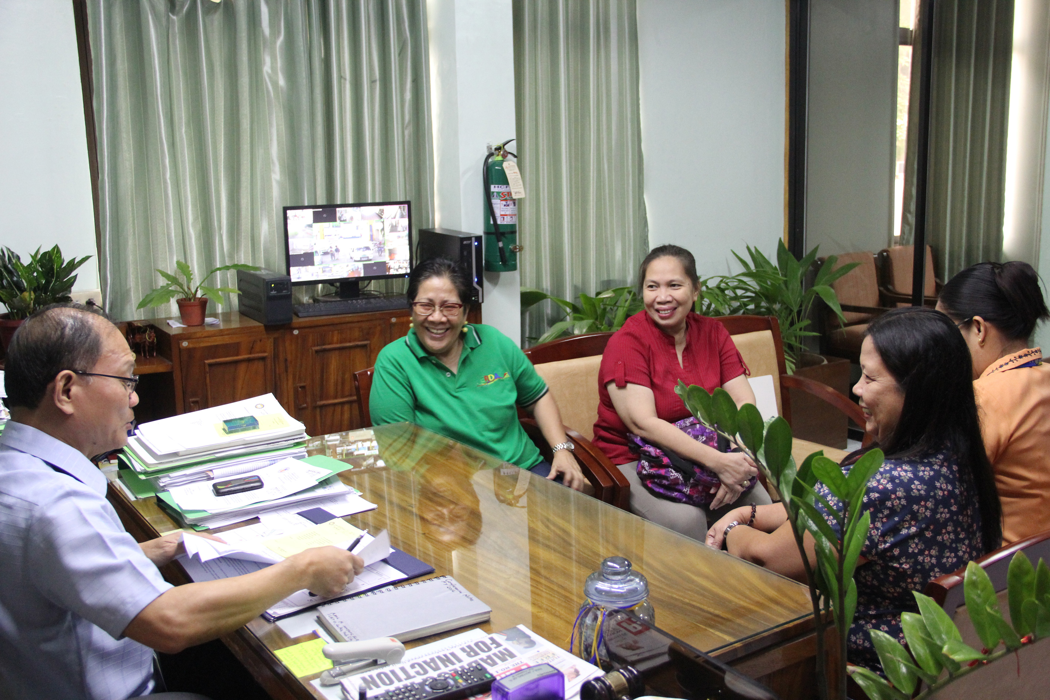 ERDA Executive Director Dolora Sardeno, Vice President for Operation-Visayas Ms. Sanora Dichon and Ms. Lynn G. Rivera on a meeting with Dr. Raul F. Muyong. Partly hidden is Dr. Corazon C. Corbal , ESD head.