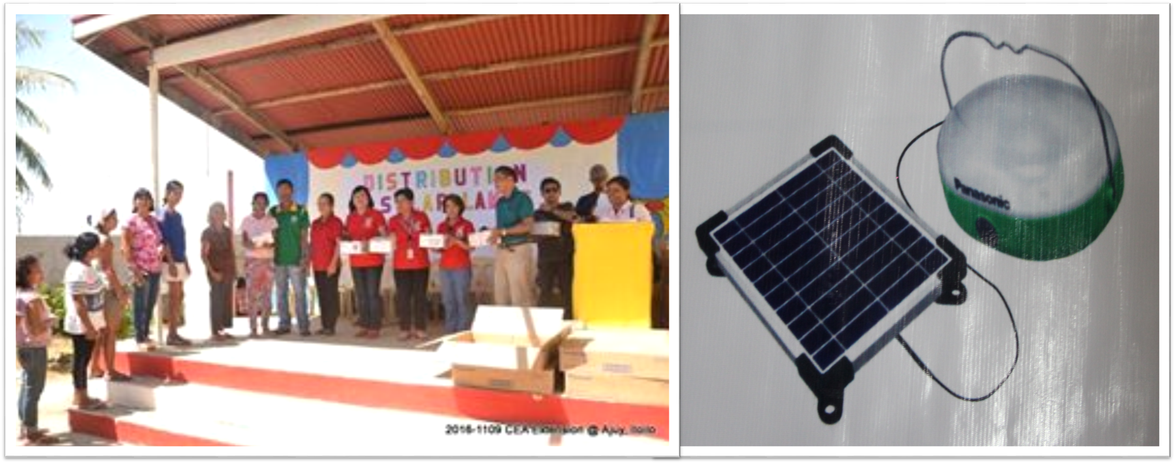 The beneficiaries receives the solar lamps (right). The solar lamps are equipped with solar panel that can generate power for lighting and charging of handheld gadgets.