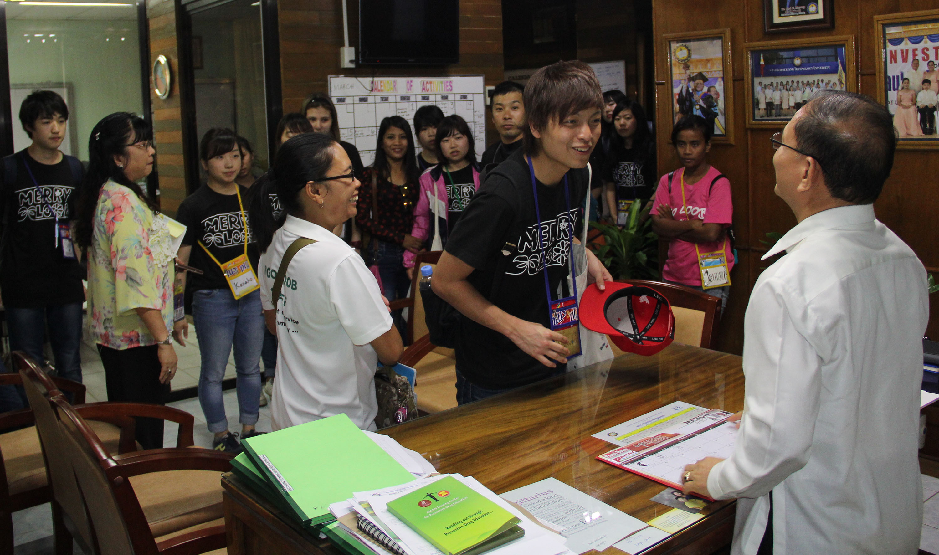 The visitors from Nagoya University, Japan, pay a courtesy visit at the office Dr. Raul F. Muyong, University President.