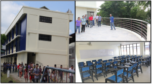 The Science and Technology Building (left), the terrace and the classrooms. 