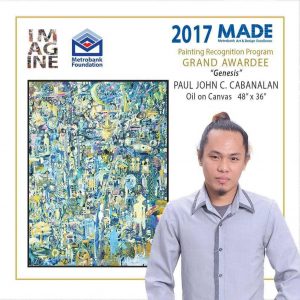 Cabanalan with his painting Genesis taken during the Awarding Ceremony and Exhibit Opening at the Le Pavilion, Pasay city last September 21, 2017.