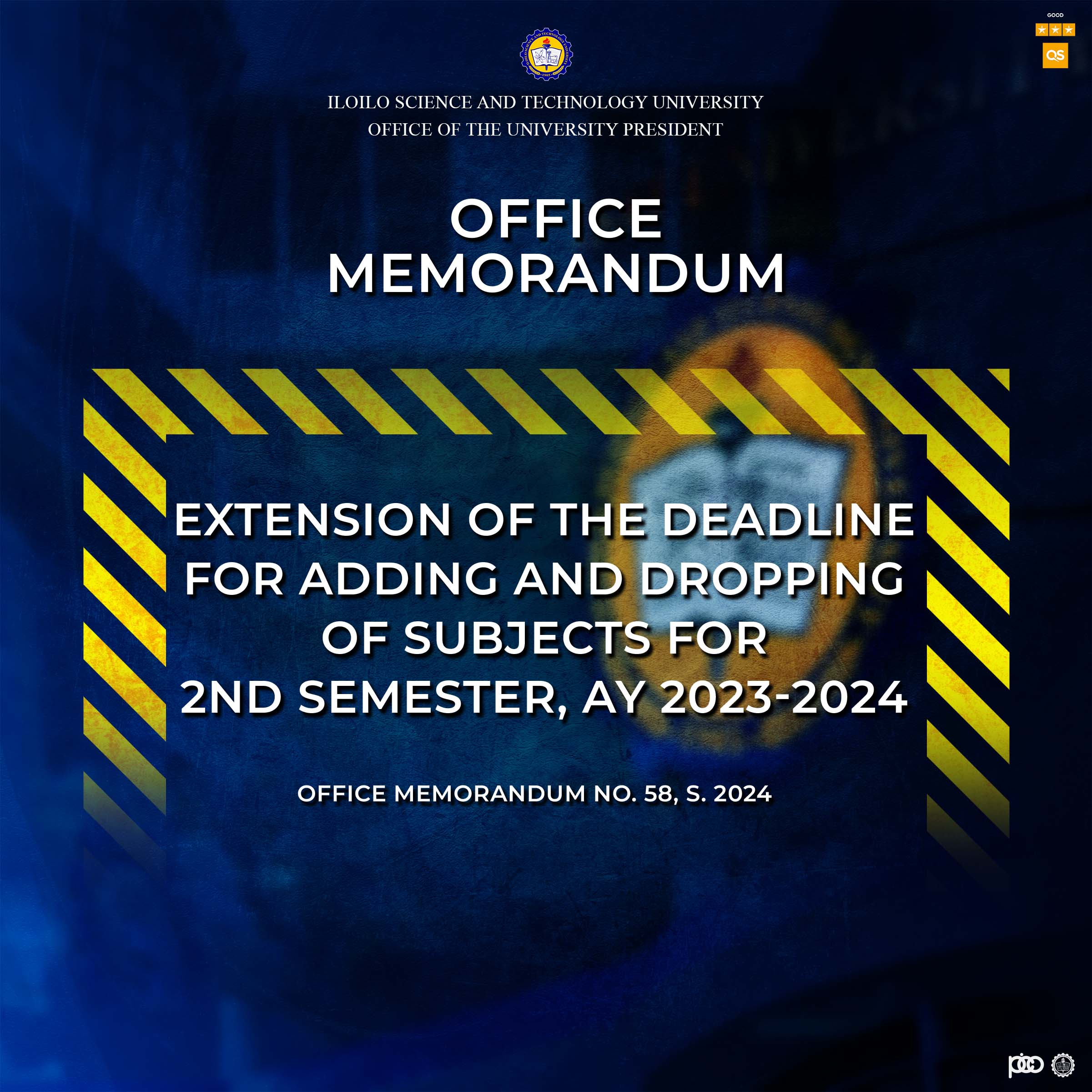Extension of the deadline for adding and dropping of subjects for 2nd